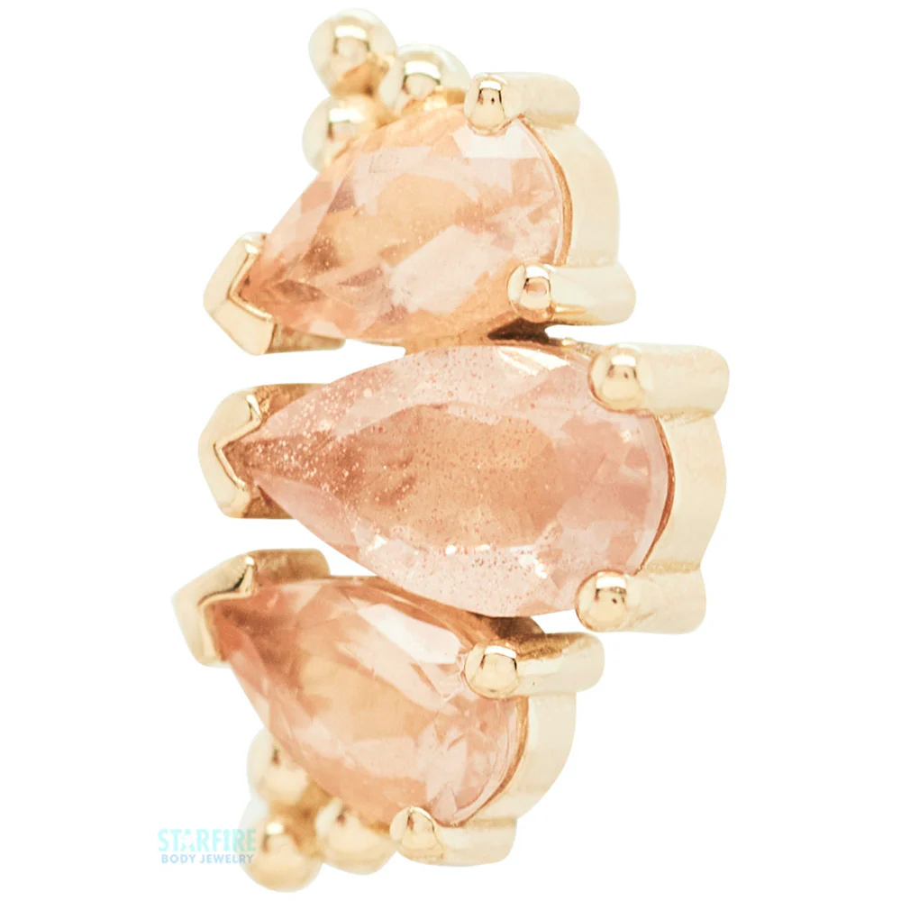 "Graduated 3 Gem Pear Panaraya" Threaded End in Gold with Oregon Sunstones - Image 3