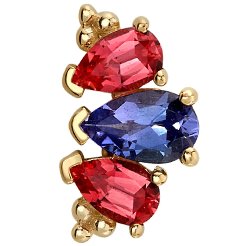 "Graduated 3 Gem Pear Panaraya" Threaded End in Gold with Padparadscha Sapphire & Tanzanite - Image 2