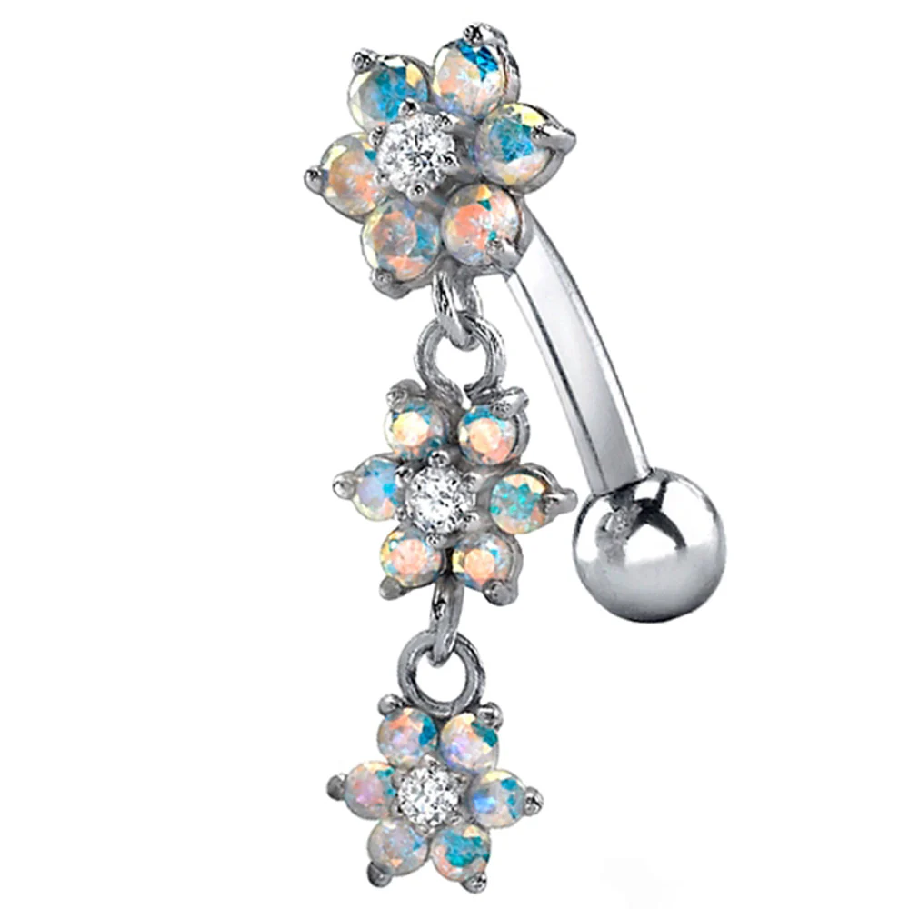 Graduating Flower #2 Reverse Dangle Navel Curve in Gold with Mercury Mist Topaz & DIAMONDS - Image 2