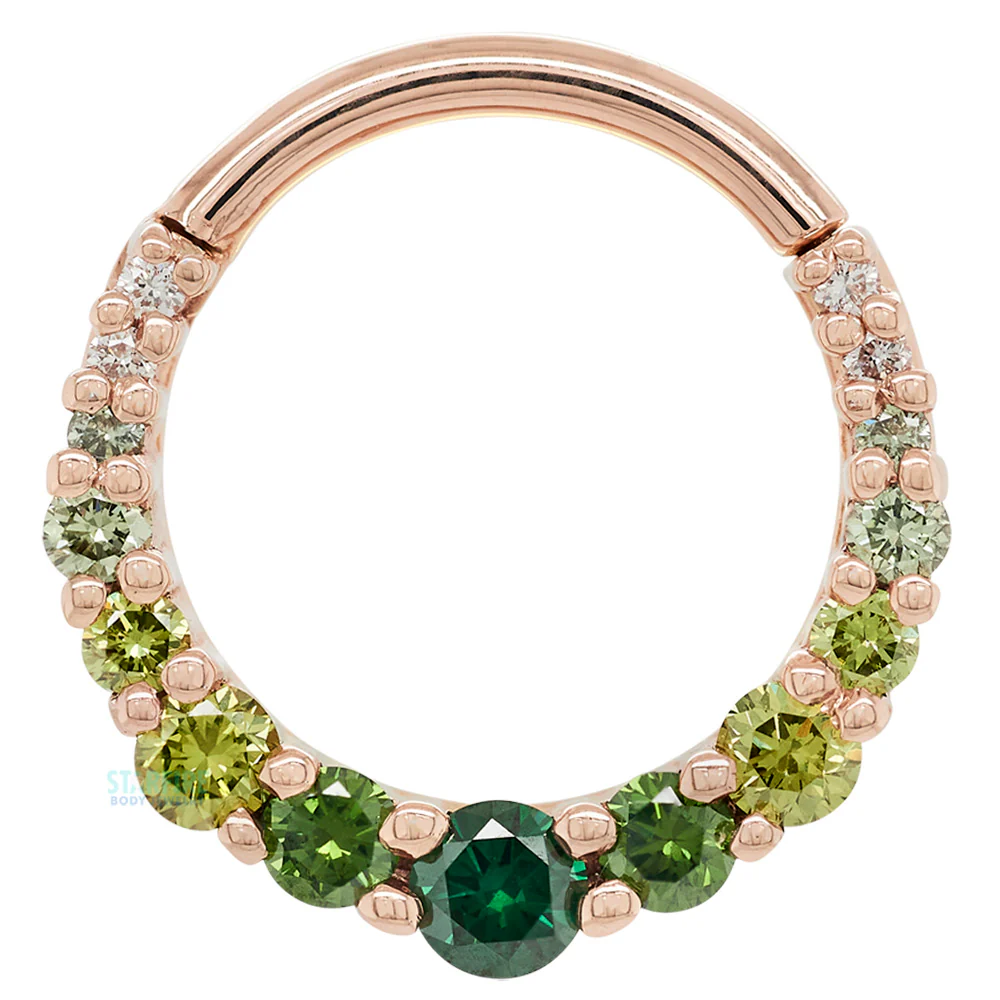 Graduating Gem "Oaktier" Hinge Ring in Gold with Green Ombre Diamonds - Image 4