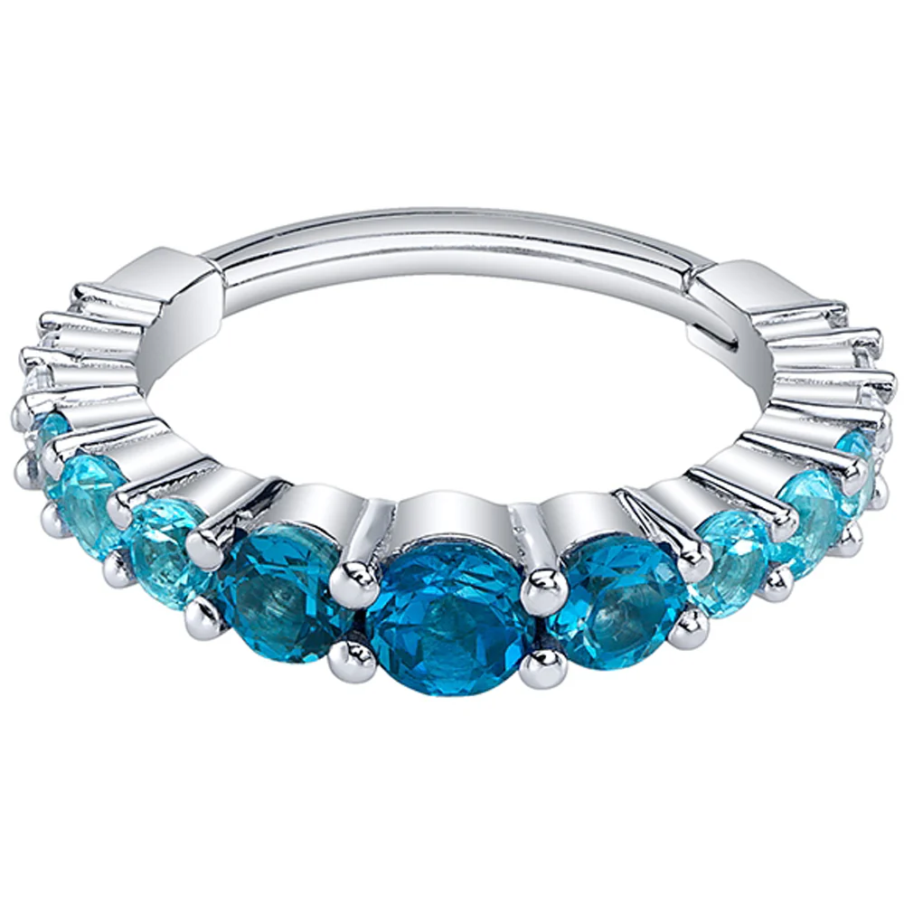 Graduating Gem "Oaktier" Hinge Ring in Gold & Platinum with London Blue Topaz, Swiss Blue Topaz & White CZ's - Image 2