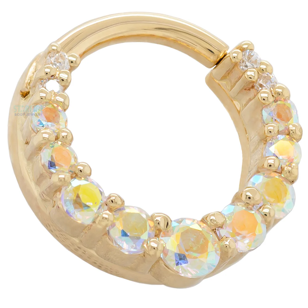 Graduating Gem "Oaktier" Hinge Ring in Gold with Mercury Mist Topaz & White CZ's - Image 3