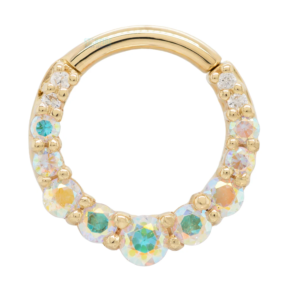Graduating Gem "Oaktier" Hinge Ring in Gold with Mercury Mist Topaz & White CZ's - Image 4