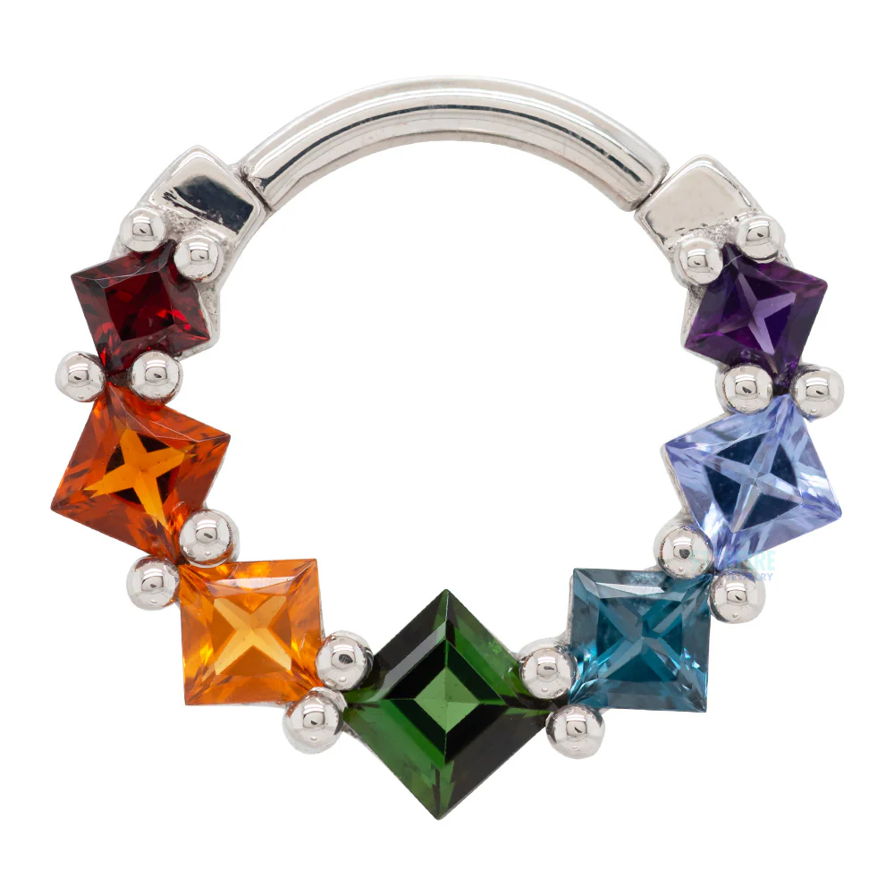 Graduating Tiffany Hinge Ring in Gold Rainbow with Genuine Gemstones