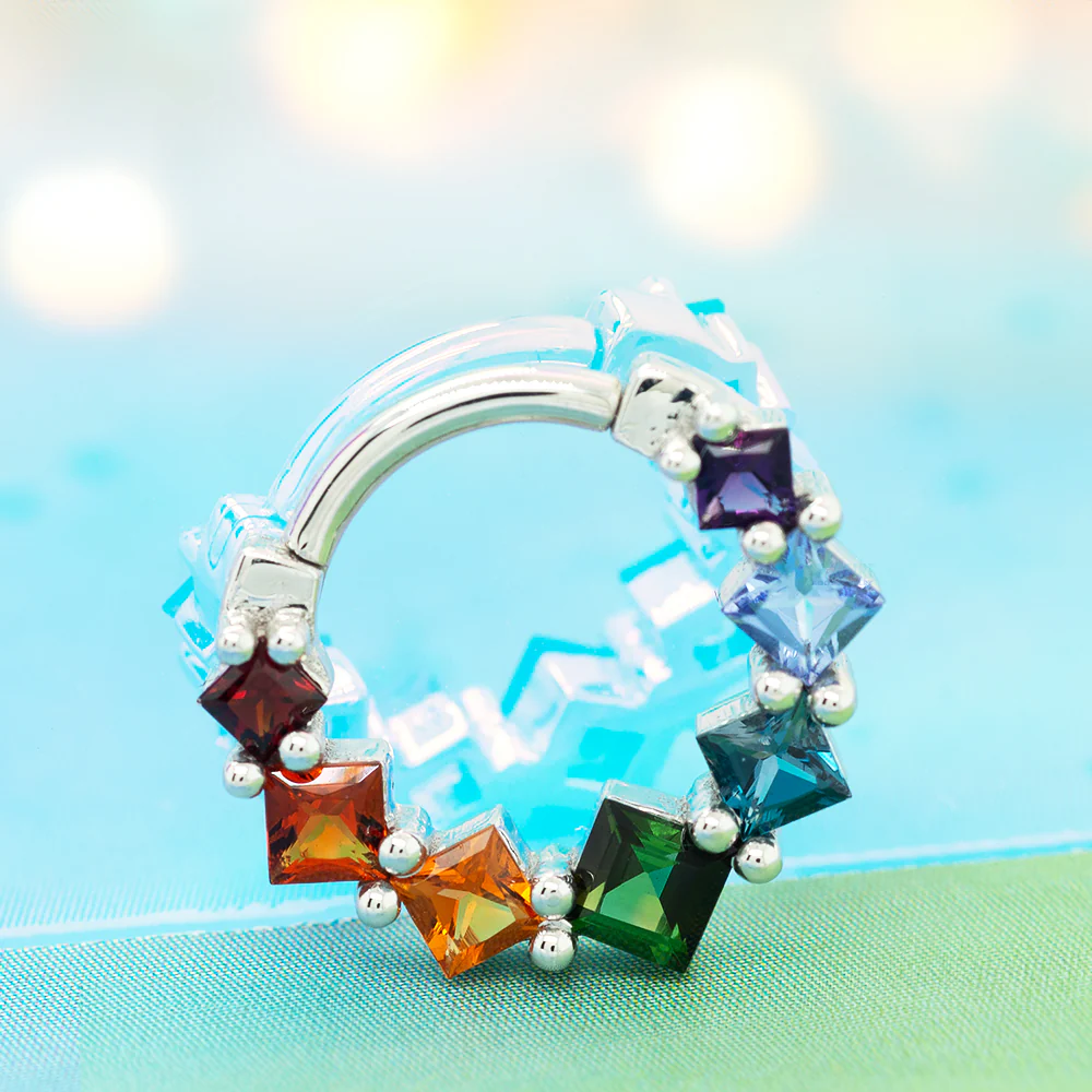 Graduating Tiffany Hinge Ring in Gold Rainbow with Genuine Gemstones - Image 2