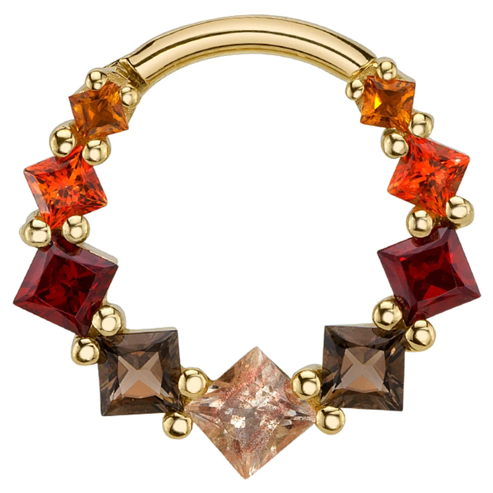 Graduating Tiffany Hinge Ring in Gold with Oregon Sunstone, Smoky Quartz, Garnet, Poppy Topaz & Citrine - Image 2