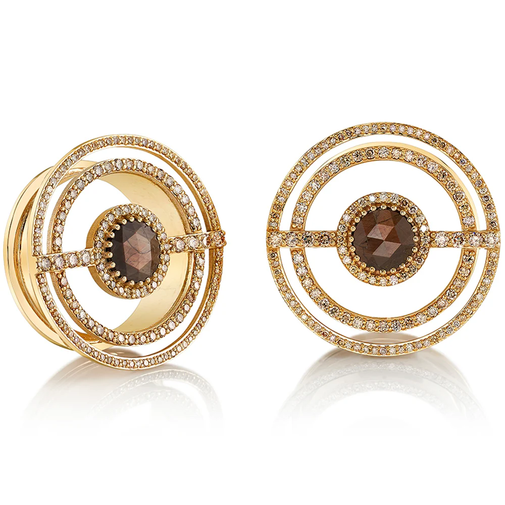"Grover" Earlets in Gold with Champagne Diamond & Zawadi Sapphire
