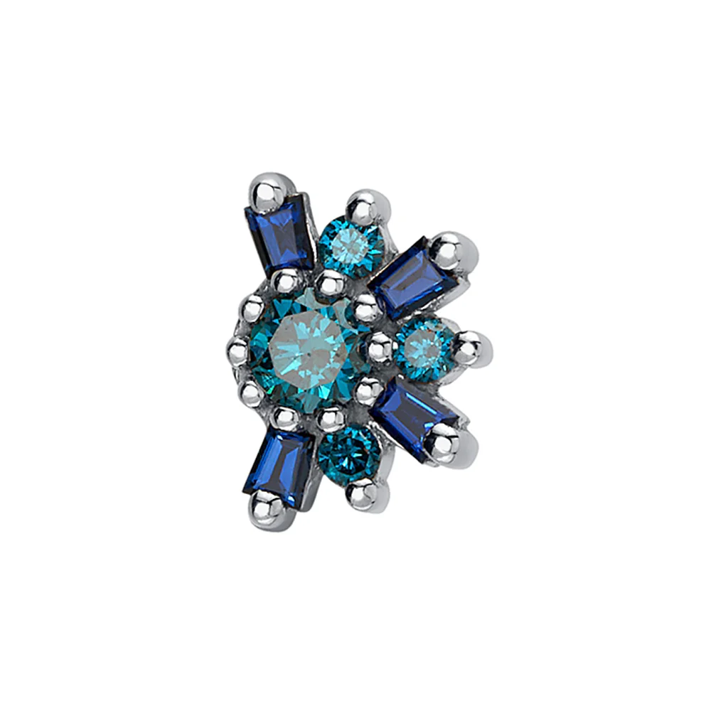 "Half Elaine" Threaded End in Gold with Blue Sapphire & Ocean Blue Diamonds - Image 2