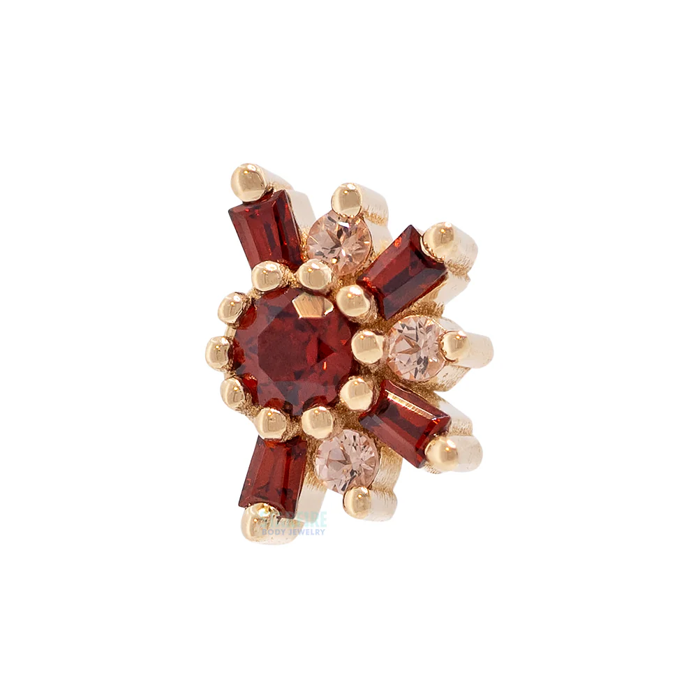 "Half Elaine" Threaded End in Gold with Garnet & Champagne Sapphires