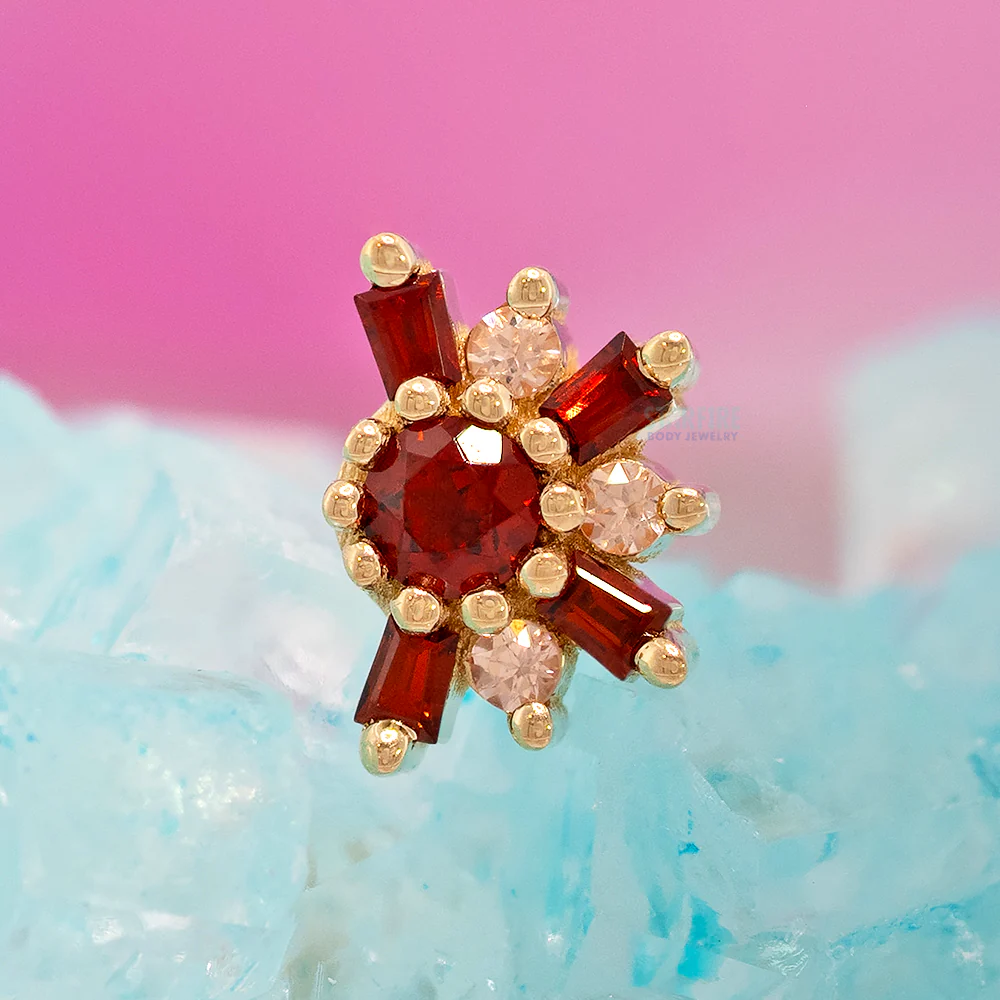 "Half Elaine" Threaded End in Gold with Garnet & Champagne Sapphires - Image 3
