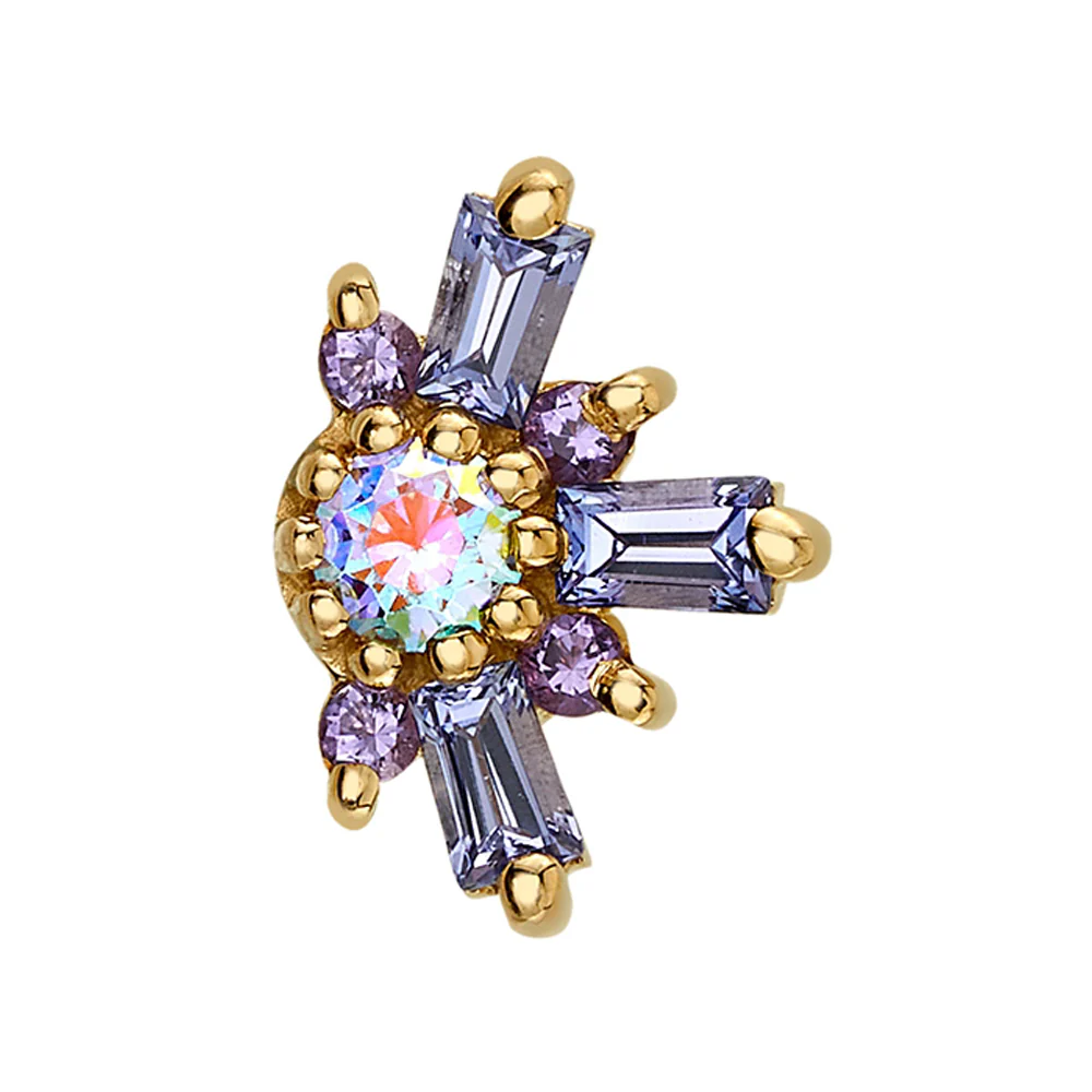"Half Elaine" Threaded End in Gold with Tanzanite & Amethyst surrounding a Mercury Mist Topaz - Image 2