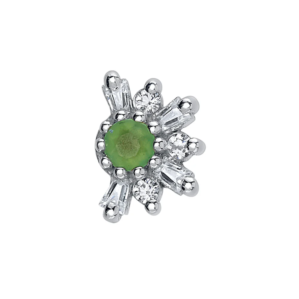 "Half Elaine" Threaded End in Gold with White CZ & Faceted Chrysoprase