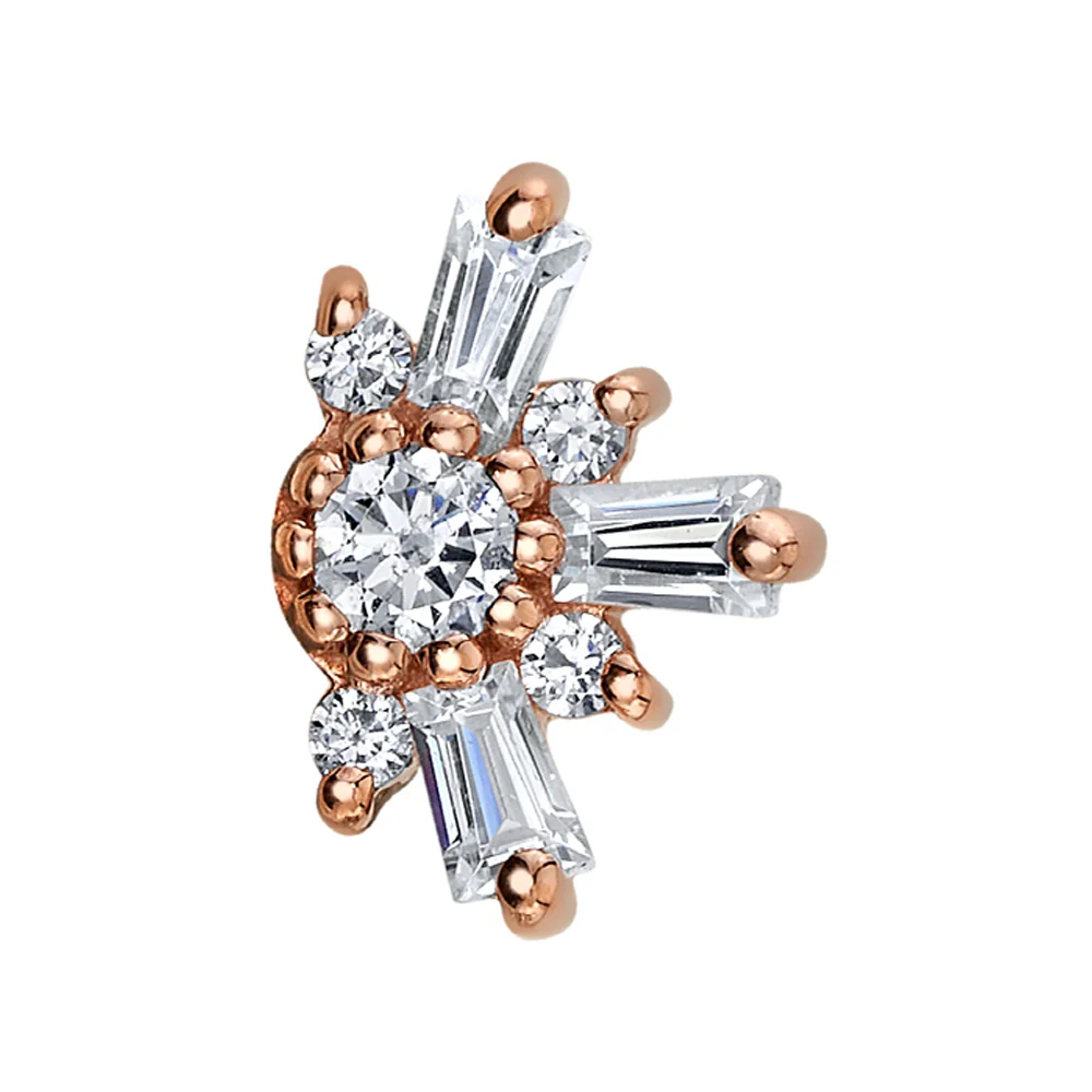 "Half Elaine" Threaded End in Gold with White CZ's