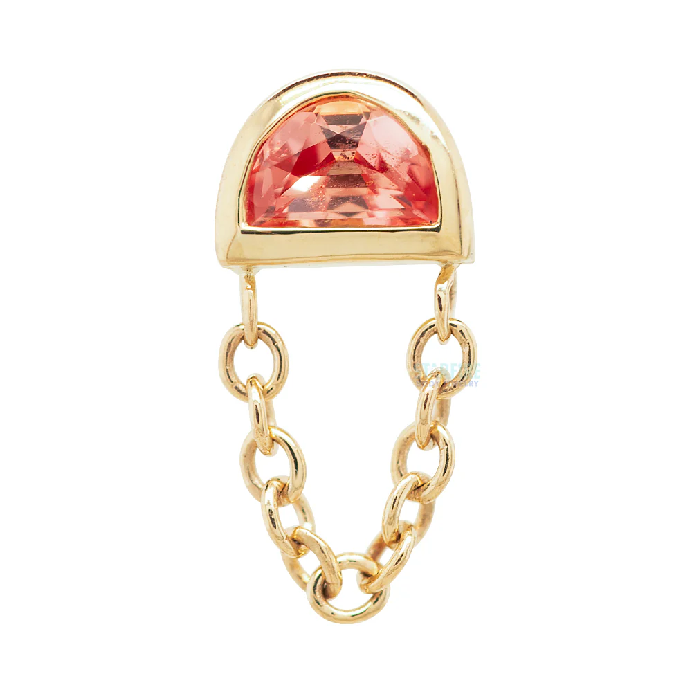 "Half Moon Rianna" Threaded End in Gold with Padparadscha Sapphire - Image 3