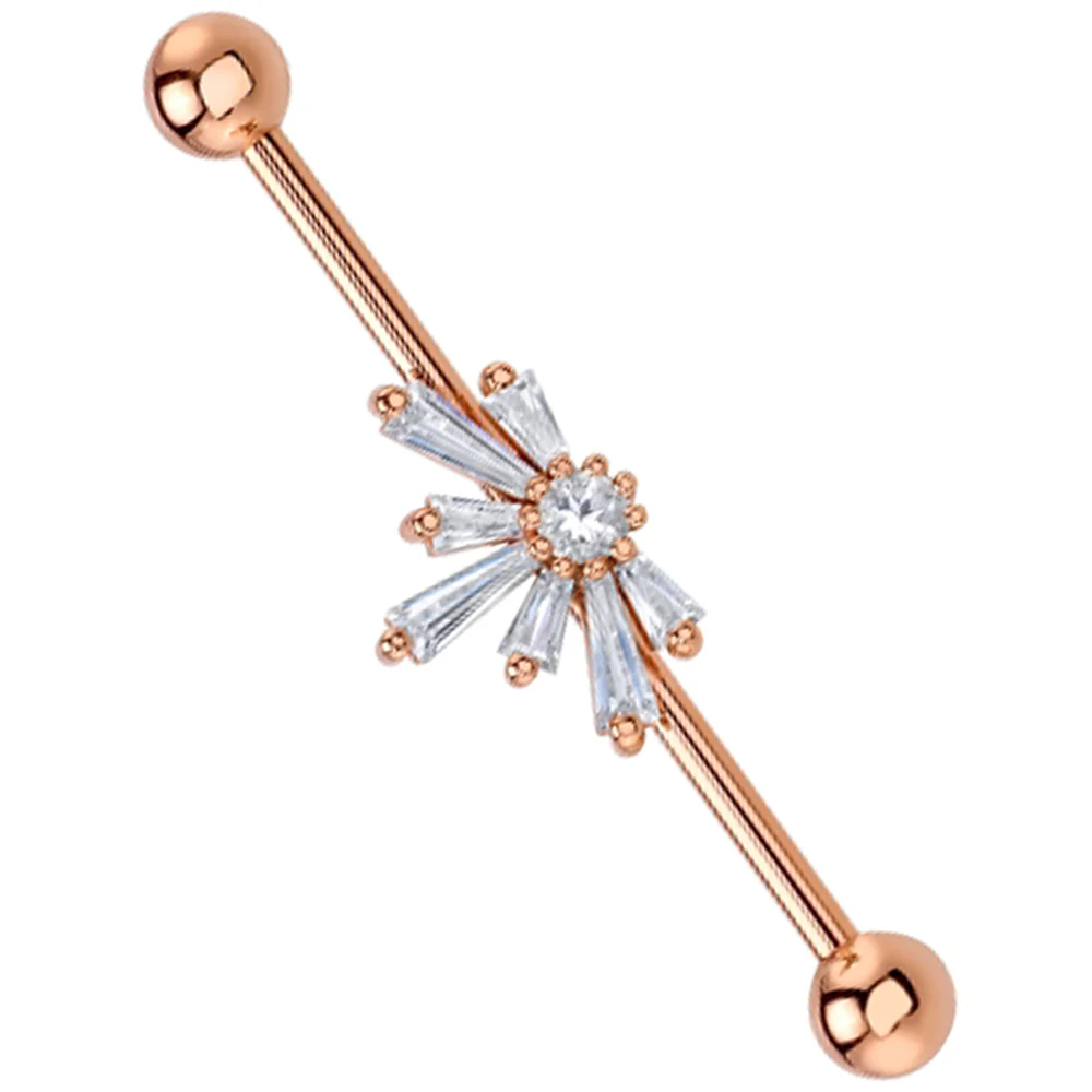 "Half Supernova" Industrial Barbell in Gold with White CZ's - Image 2
