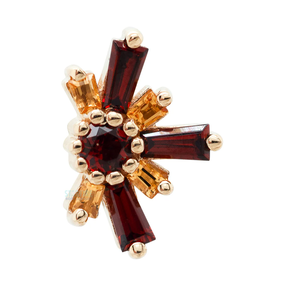 "Half Mininova" & "Half Supernova" Threaded End in Gold with Garnet & Citrine - Image 3