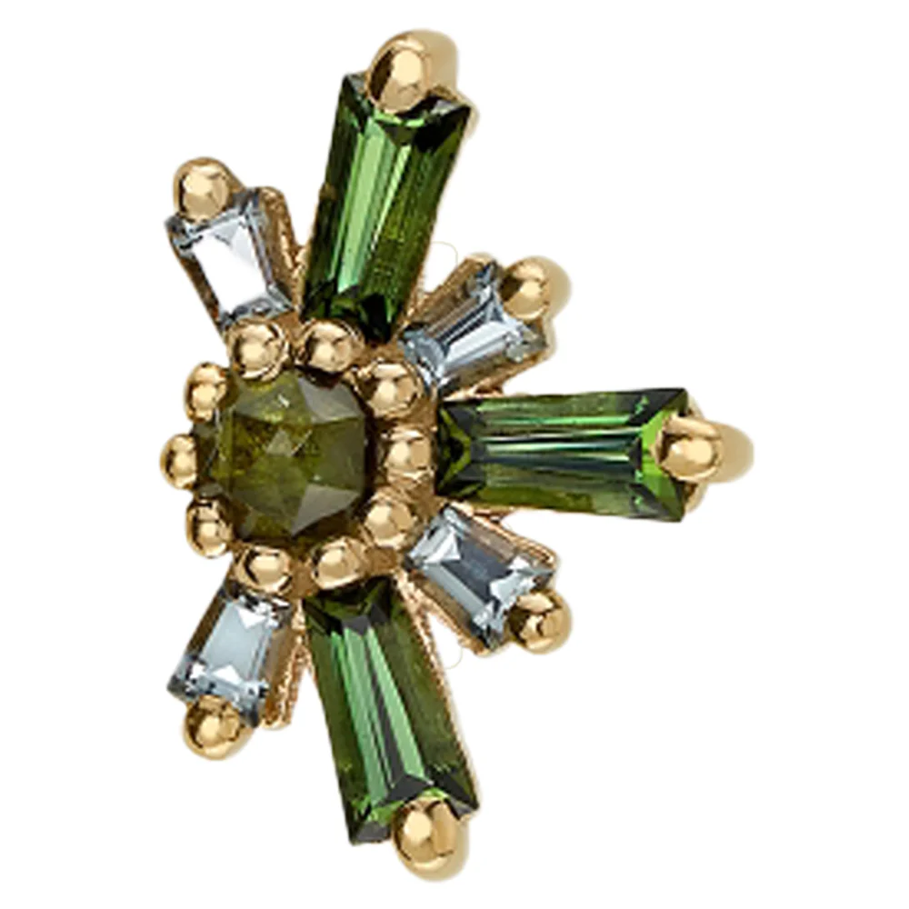 "Half Mininova" & "Half Supernova" Threaded End in Gold with Green Tourmaline & Grey Sapphire - Image 2