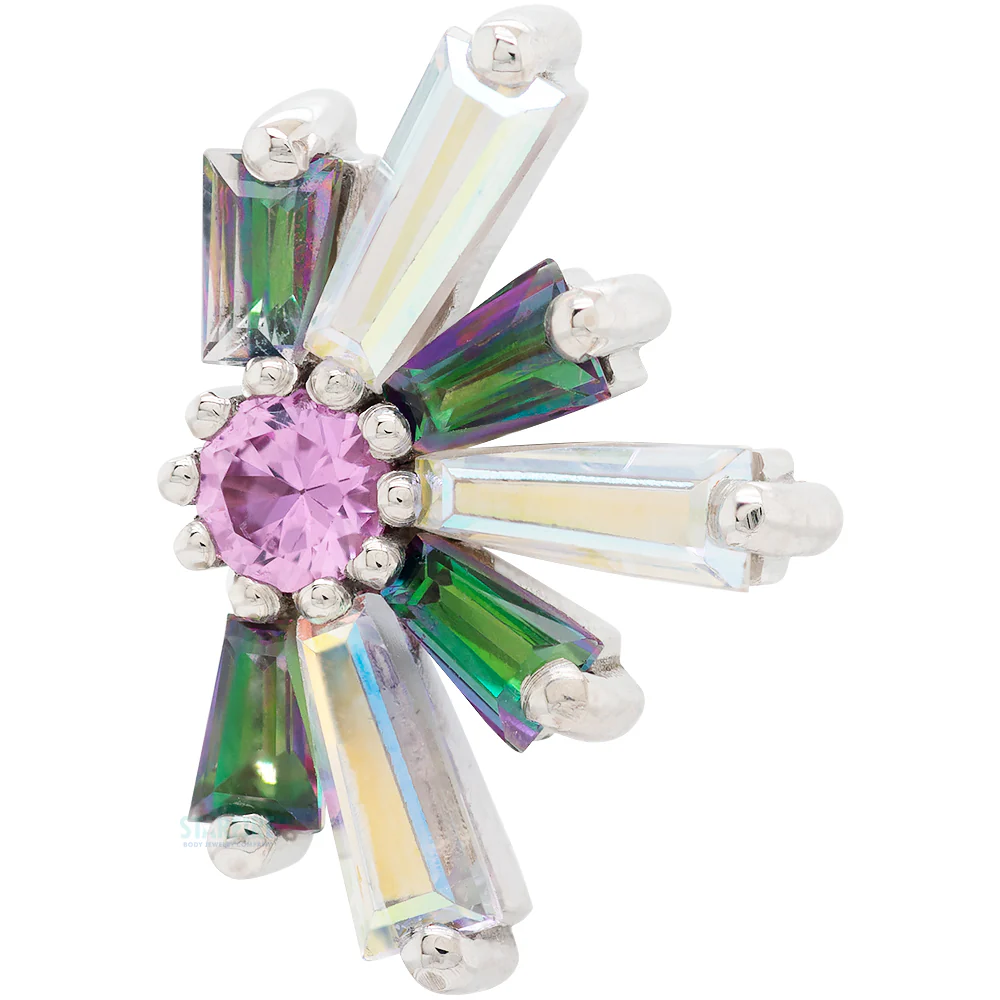 "Half Supernova" Threaded End in Gold with Mercury Mist Topaz & Mystic Topaz surrounding a Pink Sapphire - Image 3