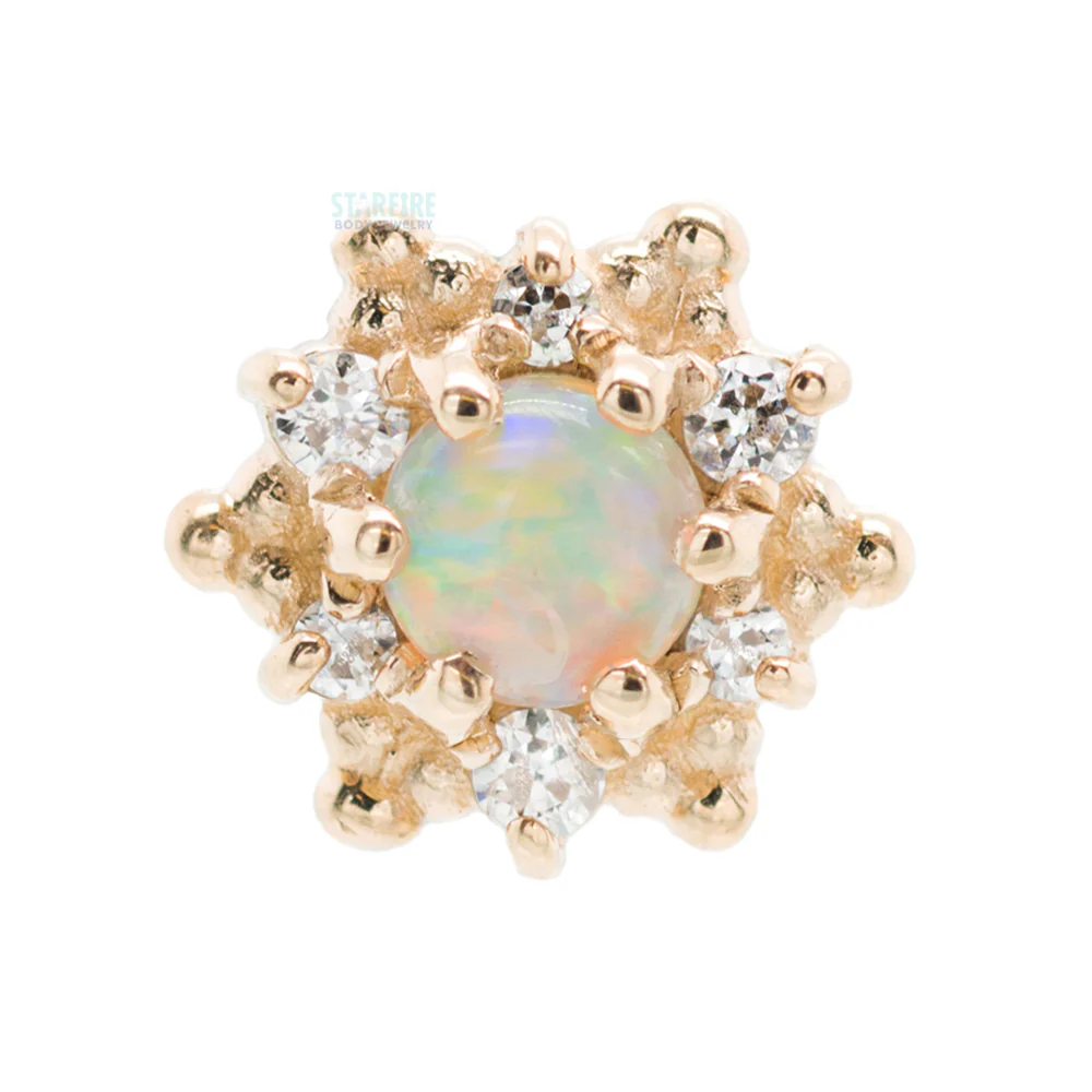 "Hannah" Nostril Screw in Gold with Genuine White Opal & White CZ's - Image 3