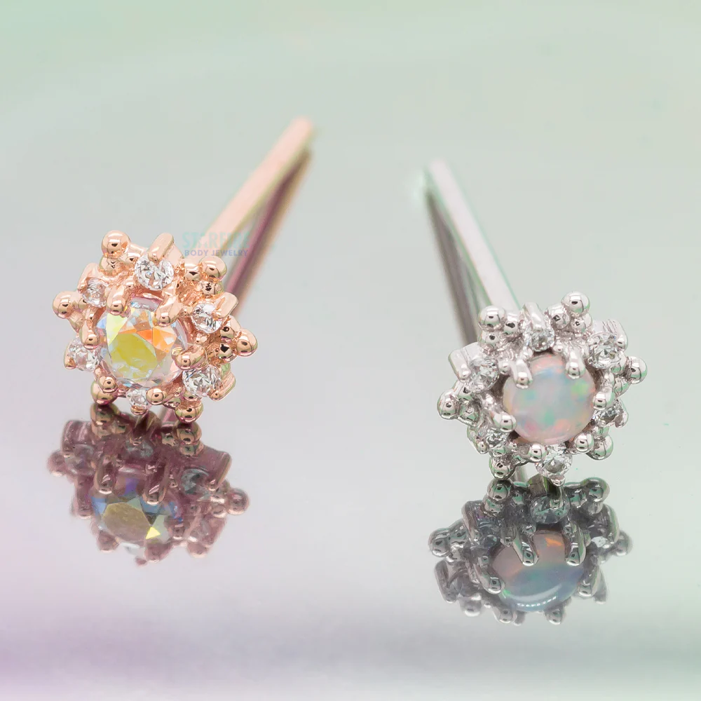 "Hannah" Nostril Screw in Gold with Mercury Mist Topaz & White CZ's - Image 2