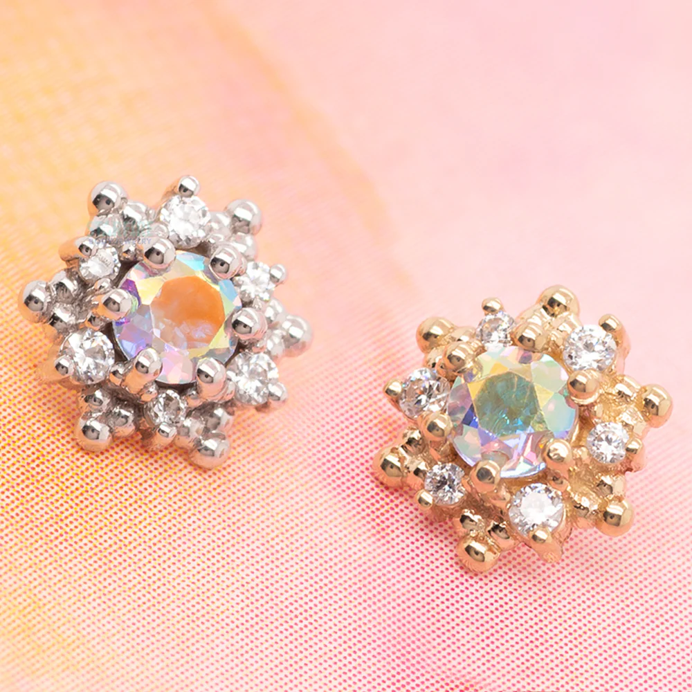 "Hannah" Threaded End in Gold with Mercury Mist Topaz & White CZ's - Image 3