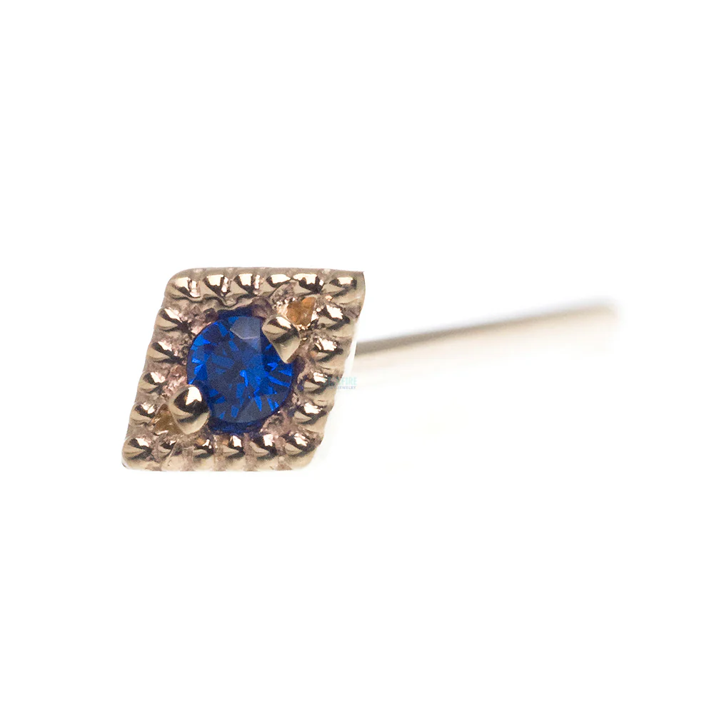 "Harlequin" Nostril Screw in Gold with Dark Blue CZ - Image 2