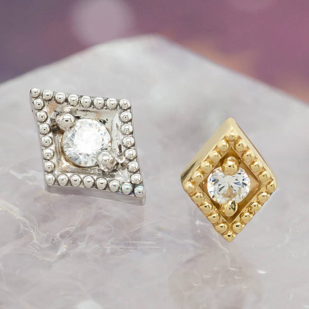"Harlequin" Threaded End in Gold with White CZ - Image 2