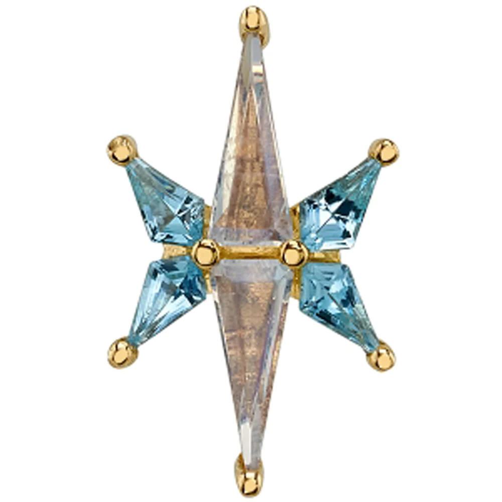 "Harpy" Threaded End in Gold with Rainbow Moonstone & Swiss Blue Topaz - Image 2