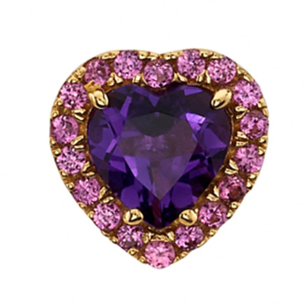 "Heart Altura" Threaded End in Gold & Platinum with Amethyst & Rhodolite - Image 2