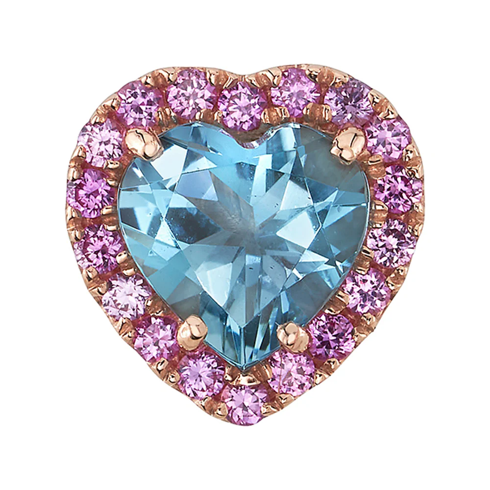 "Heart Altura" Threaded End in Gold & Platinum with Aquamarine & Pink Sapphires - Image 2