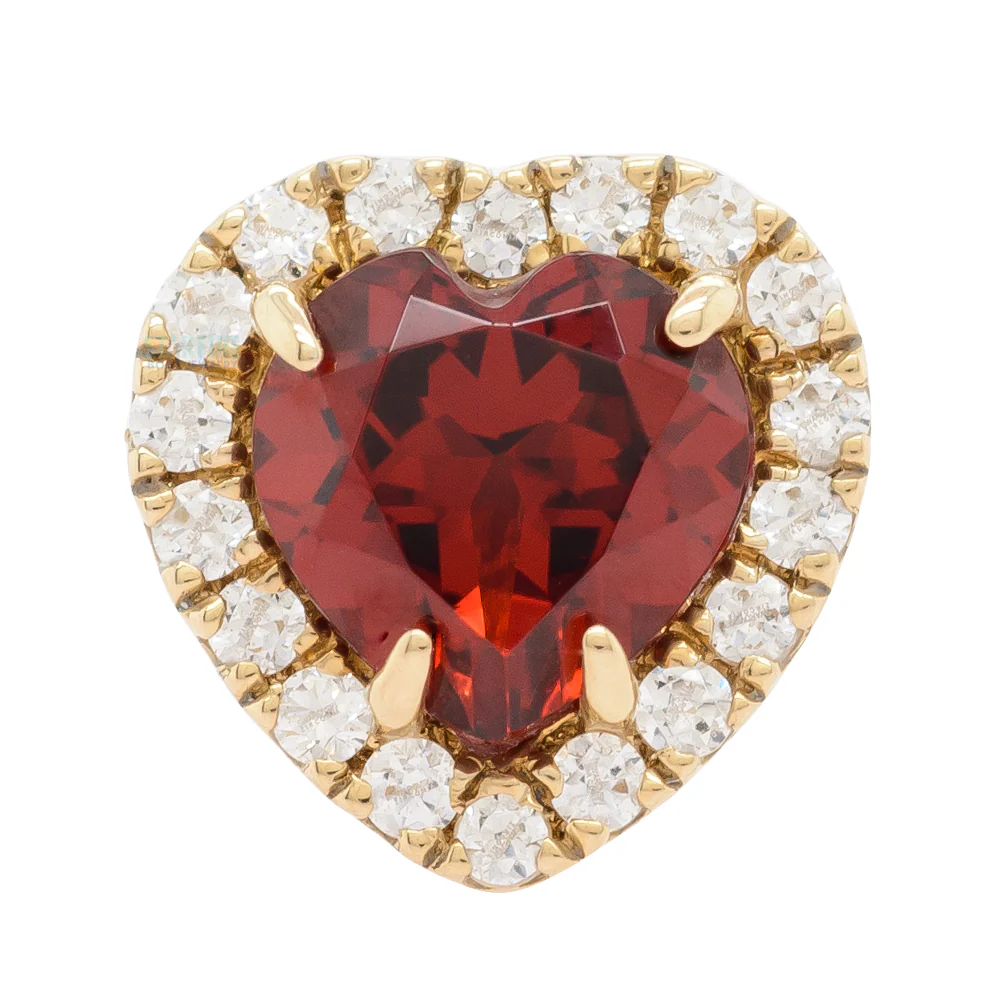 "Heart Altura" Threaded End in Gold & Platinum with Garnet & White CZ's - Image 3