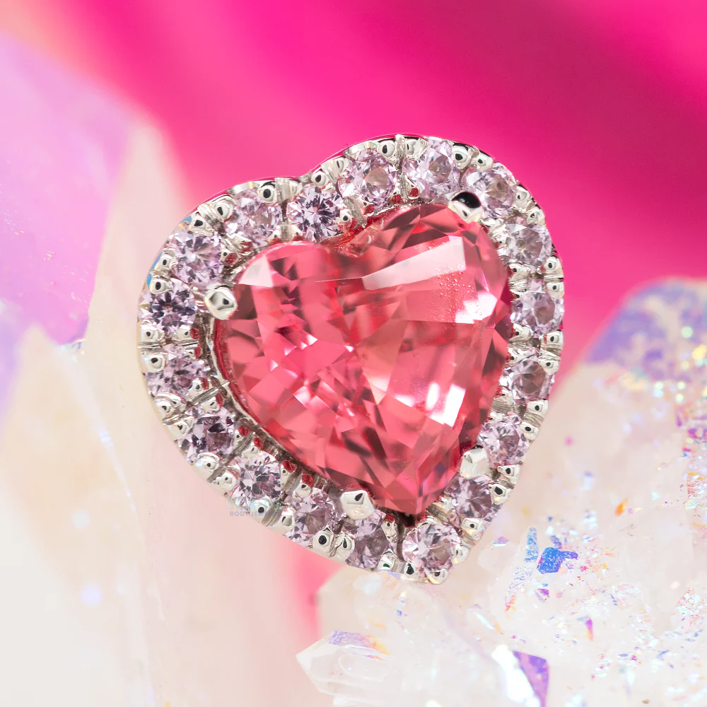"Heart Altura" Threaded End in Gold & Platinum with Padparadscha Sapphire & Light Pink Sapphires - Image 2