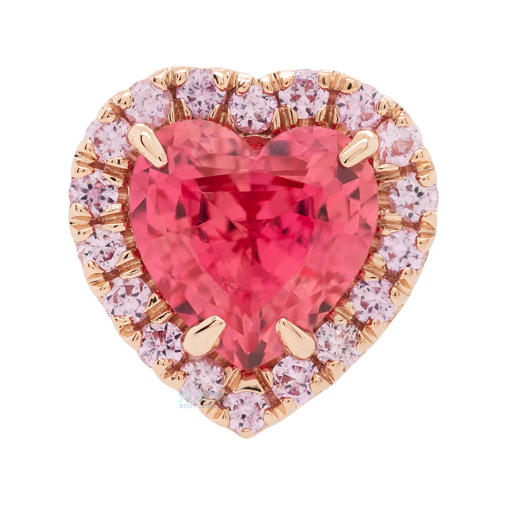 "Heart Altura" Threaded End in Gold & Platinum with Padparadscha Sapphire & Light Pink Sapphires - Image 3