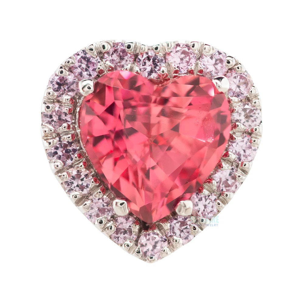 "Heart Altura" Threaded End in Gold & Platinum with Padparadscha Sapphire & Light Pink Sapphires - Image 4