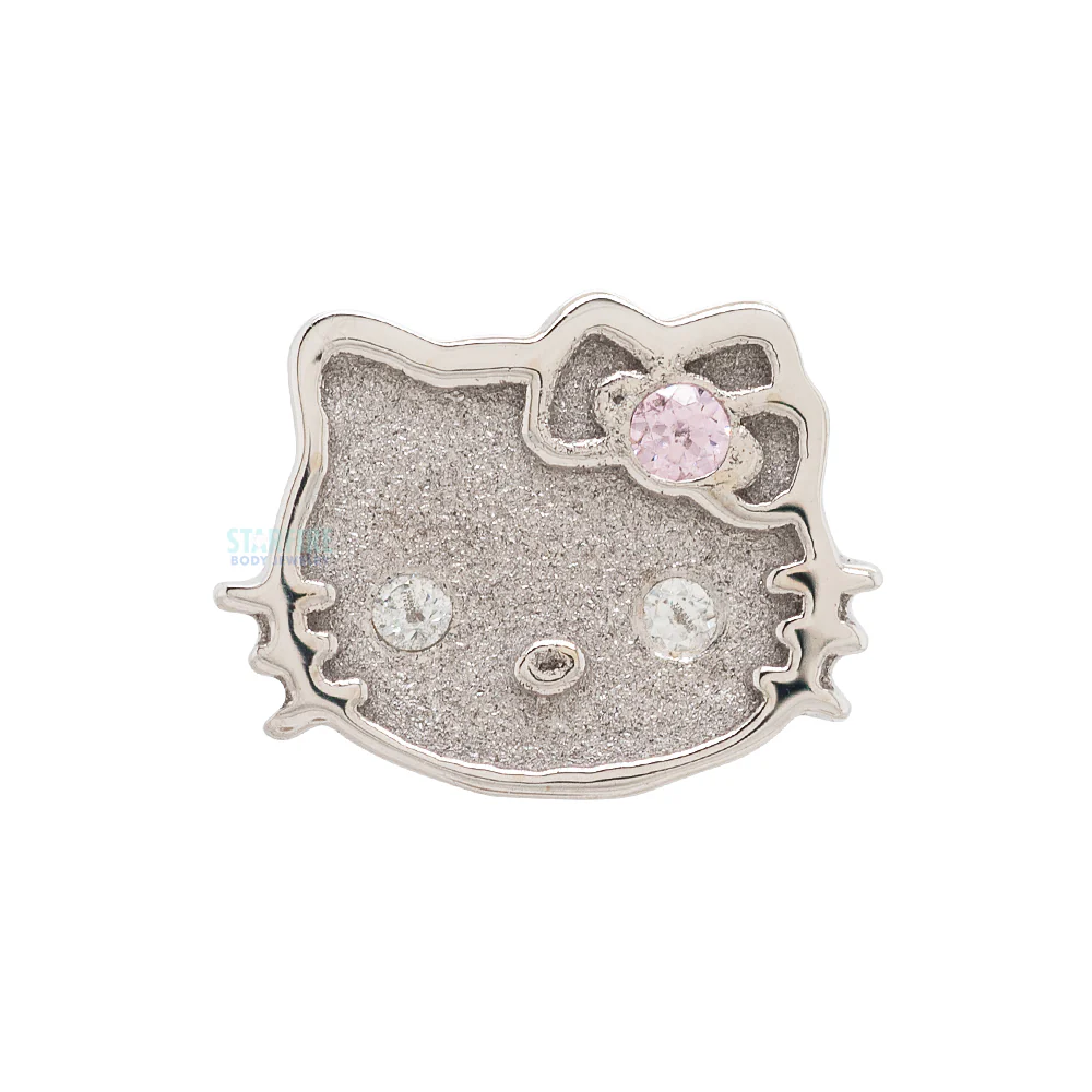 Hello Kitty Threaded End in Gold with White & Pink CZ's - Image 5