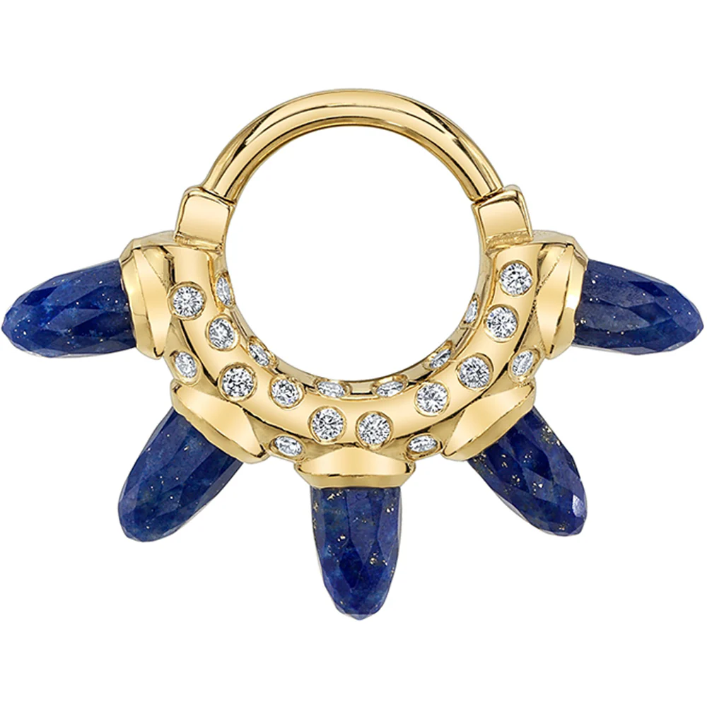 "Heraza" Hinge Ring in Gold & Platinum with Faceted Lapis & Diamonds - Image 2