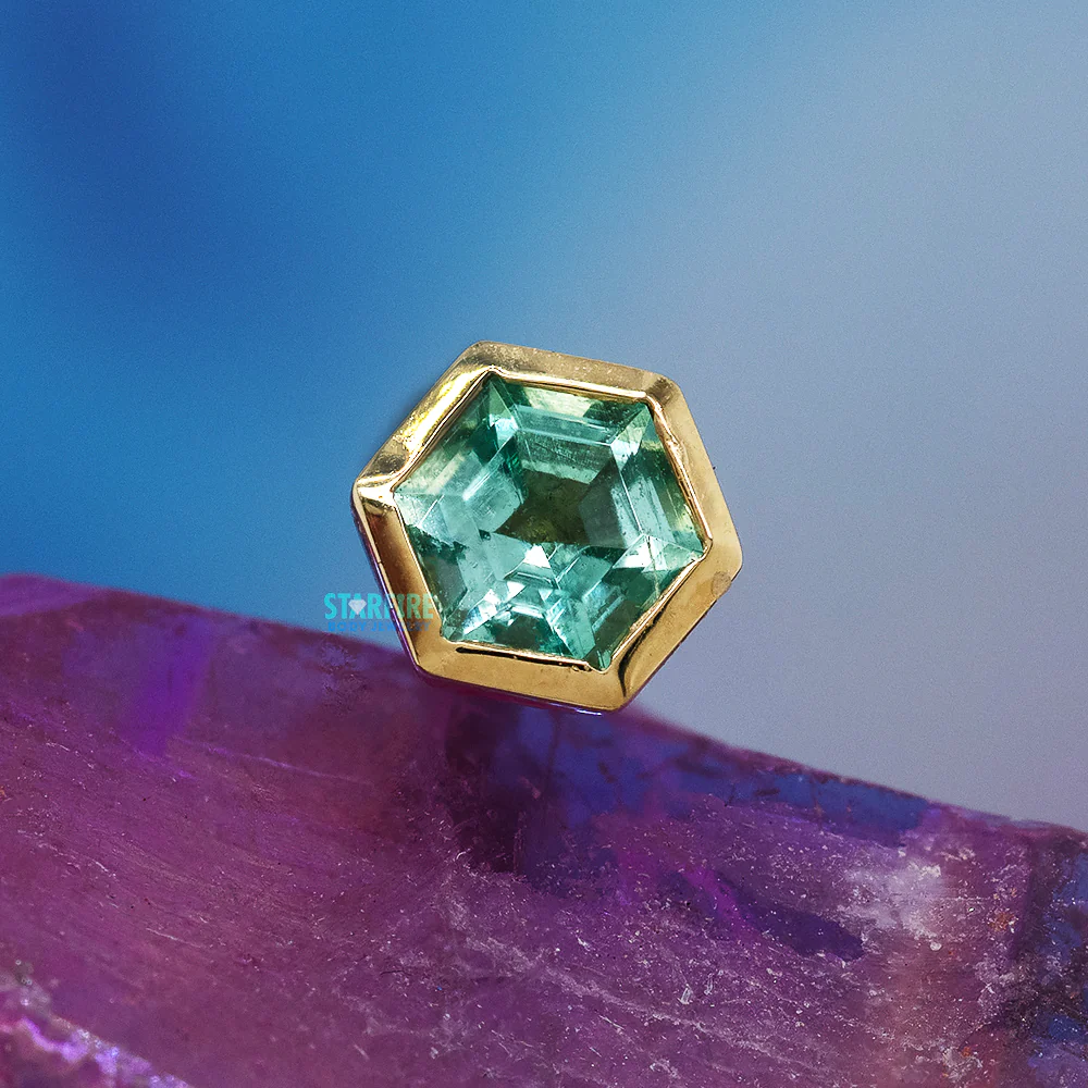 Hexagon Bezel-Set Threaded End in Gold with Mint Beryl - Image 2