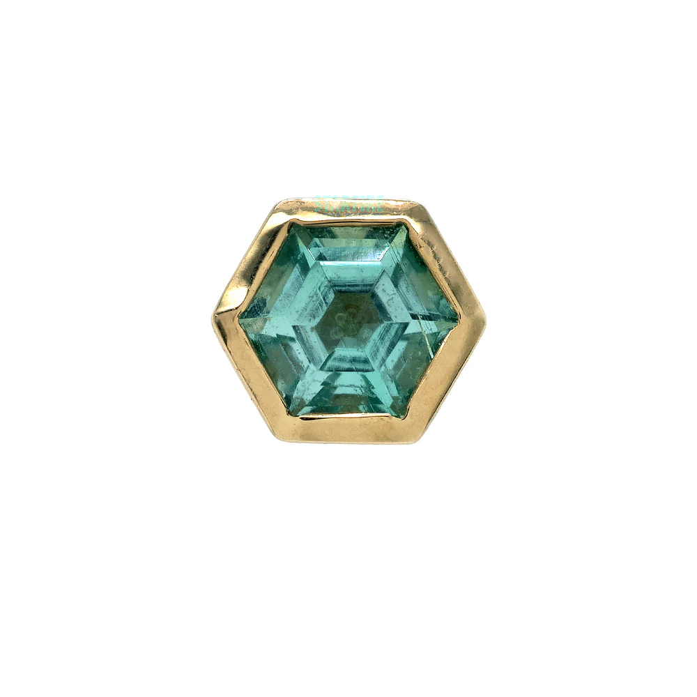 Hexagon Bezel-Set Threaded End in Gold with Mint Beryl - Image 3