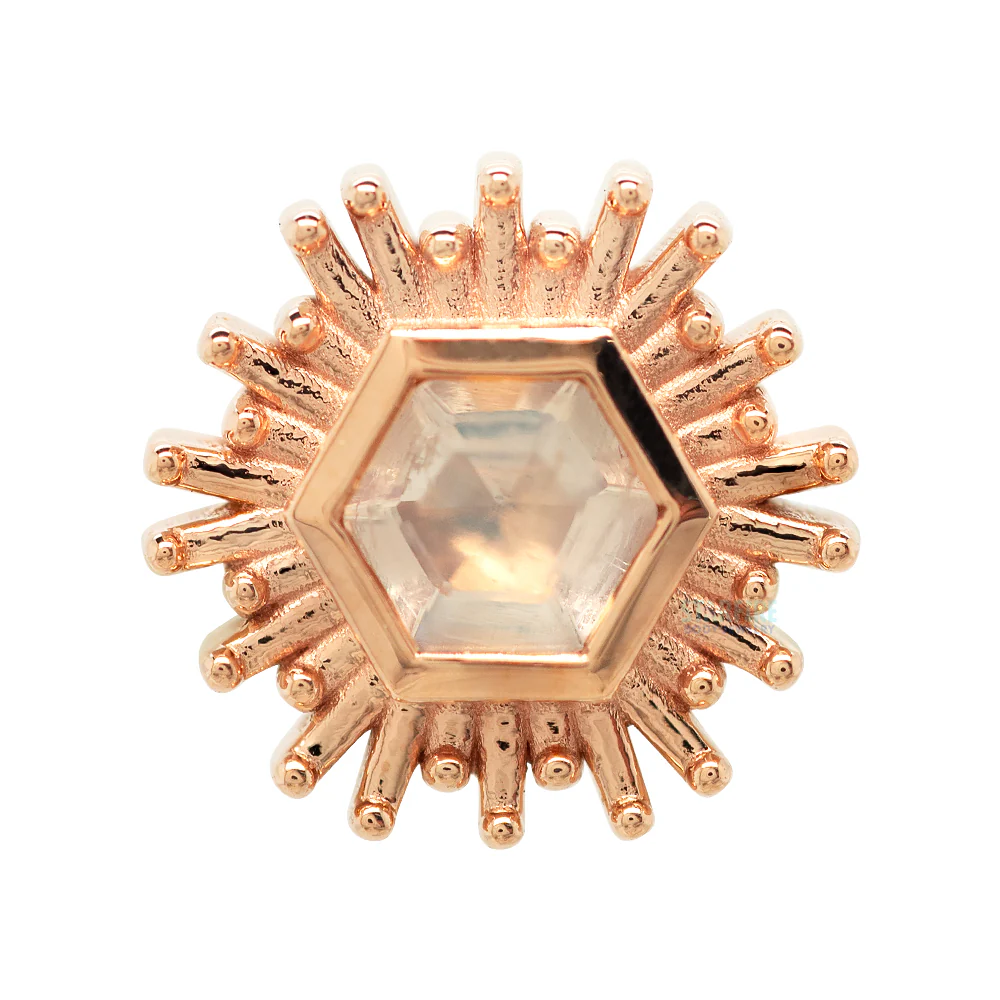 "Hexagon Borderline" Threaded End in Gold with Faceted Rainbow Moonstone - Image 3