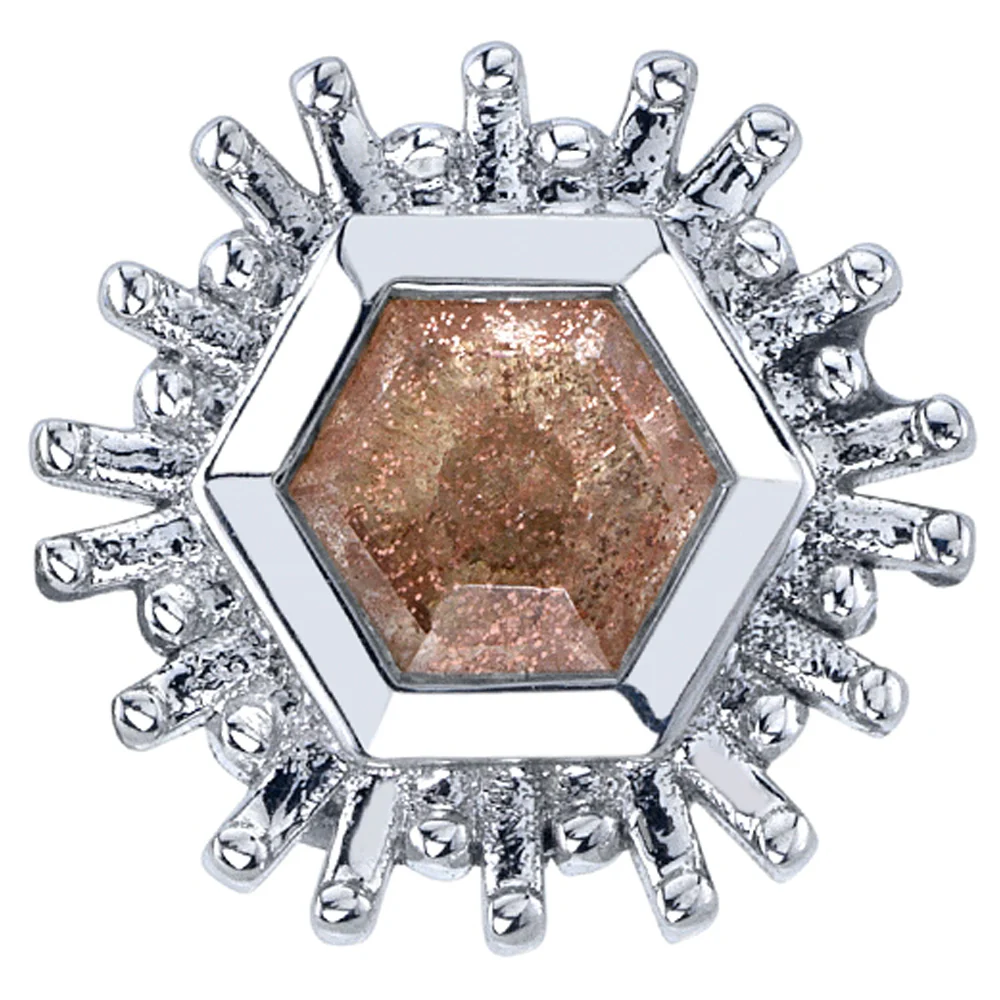 "Hexagon Borderline" Threaded End in Gold with Oregon Sunstone - Image 2