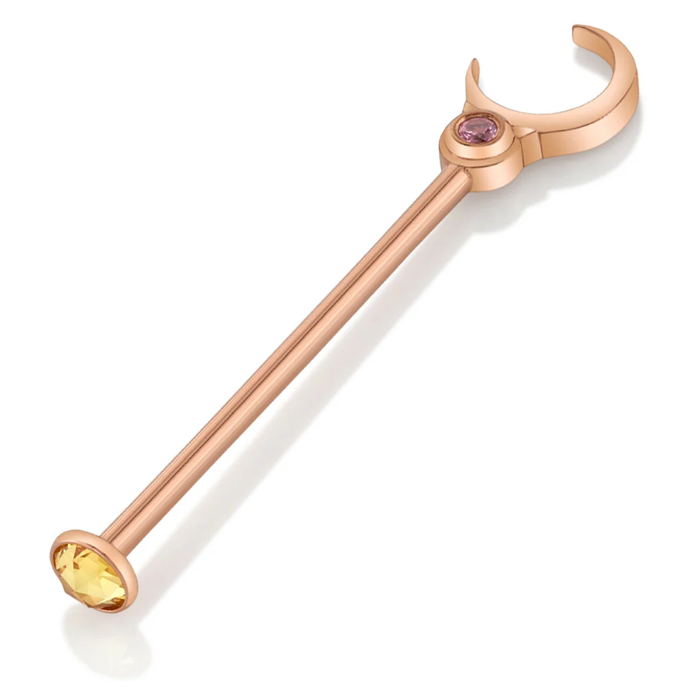 "Hey Sailor" Industrial Barbell in Gold with Pink Sapphire & Rose Cut Yellow Sapphire - Image 2
