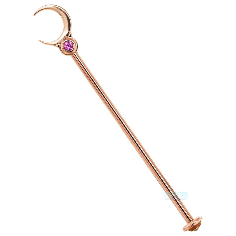 "Hey Sailor" Industrial Barbell in Gold with Pink Sapphire & Rose Cut Yellow Sapphire - Image 3