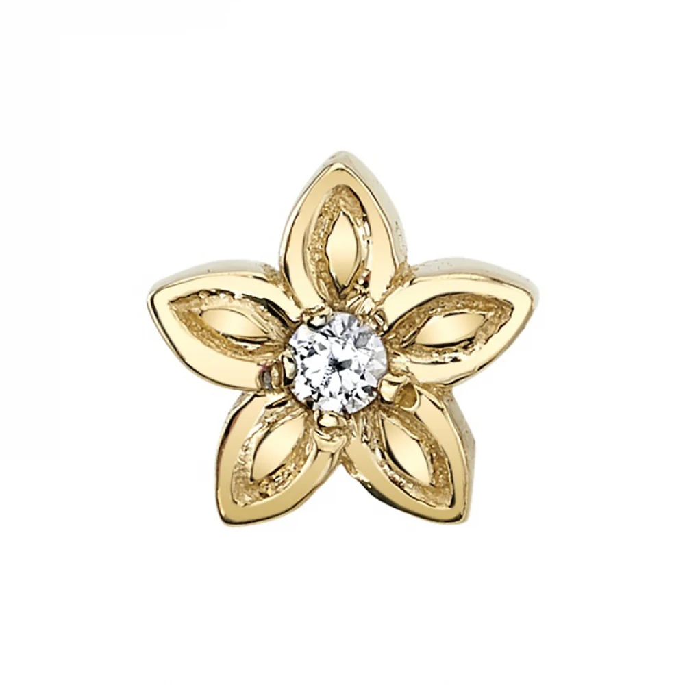 Hibiscus Threaded End in Gold with White CZ - Image 2