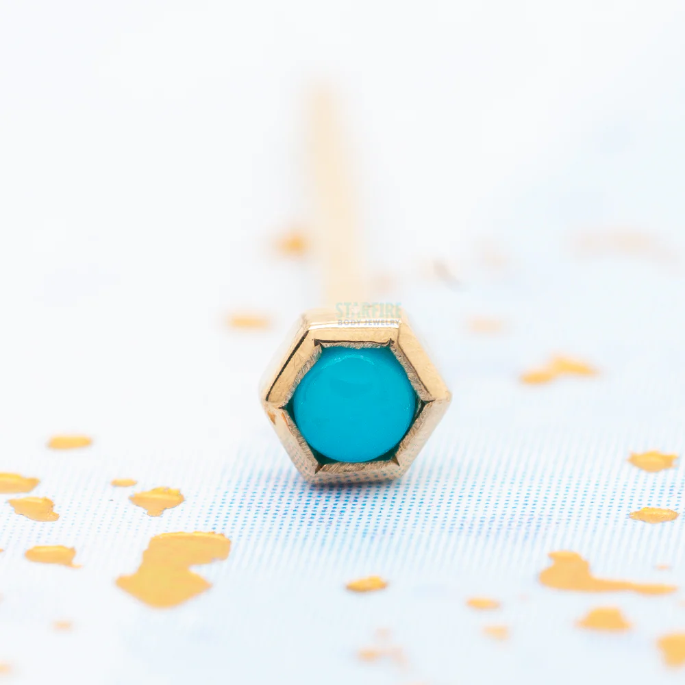 Honeycomb Nostril Screw in Gold with Turquoise - Image 2