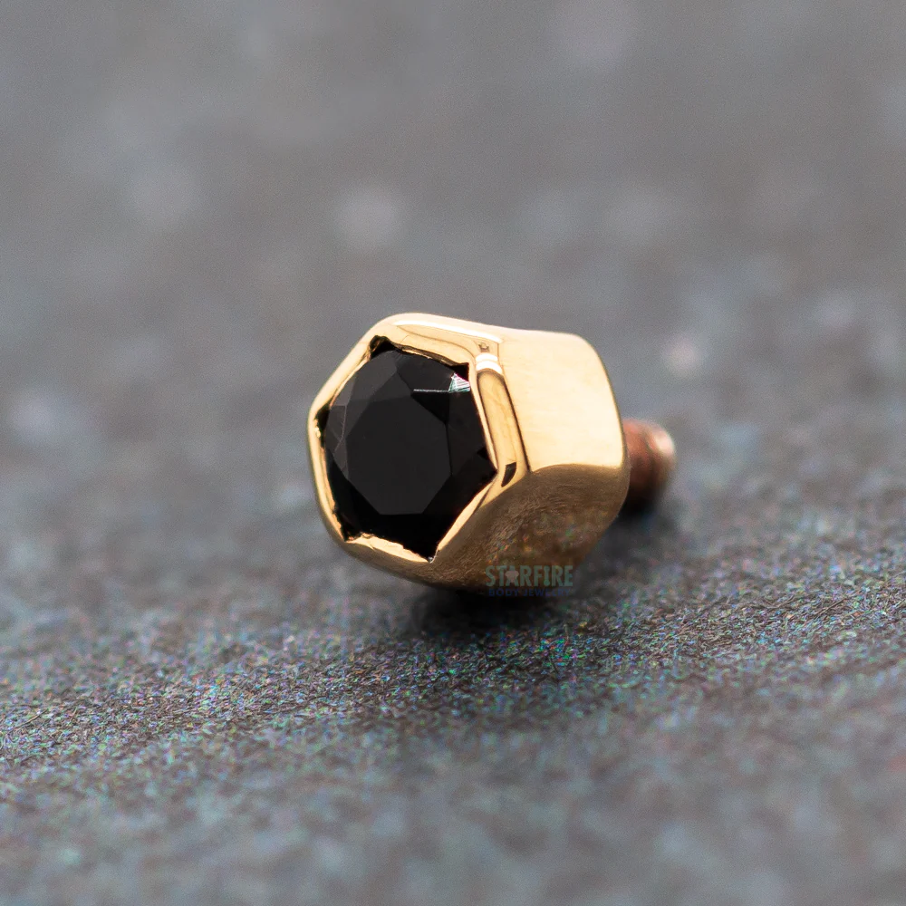 Honeycomb Threaded End in Gold with Onyx Faceted - Image 2