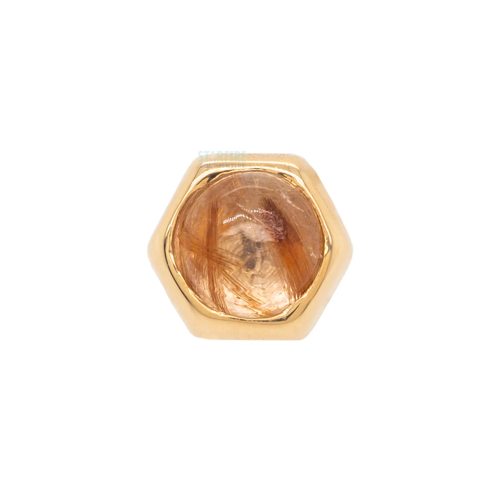Honeycomb Threaded End in Gold with Rutilated Quartz - Image 3