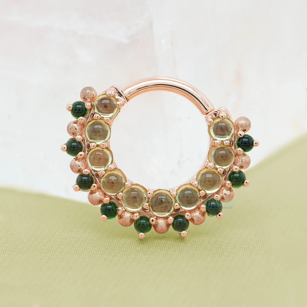 "Horizon 2" Hinge Ring in Gold with Peridot & Green Tourmaline with Sandblasted Bead Accents - Image 2