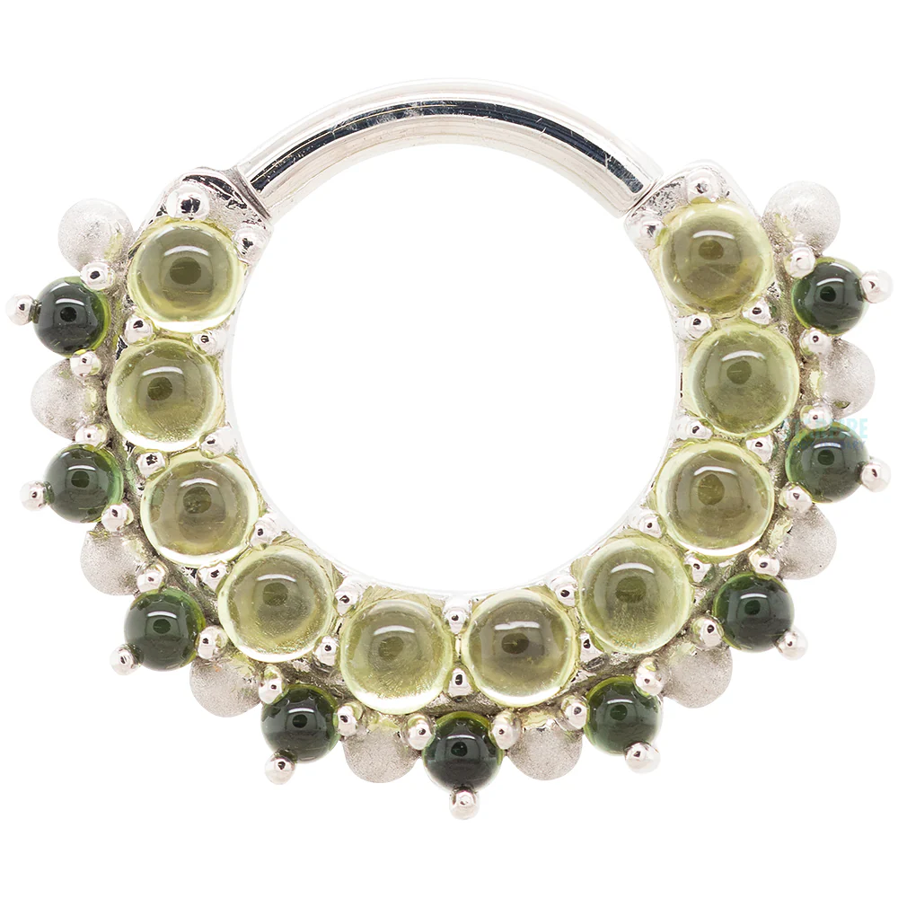 "Horizon 2" Hinge Ring in Gold with Peridot & Green Tourmaline with Sandblasted Bead Accents - Image 3
