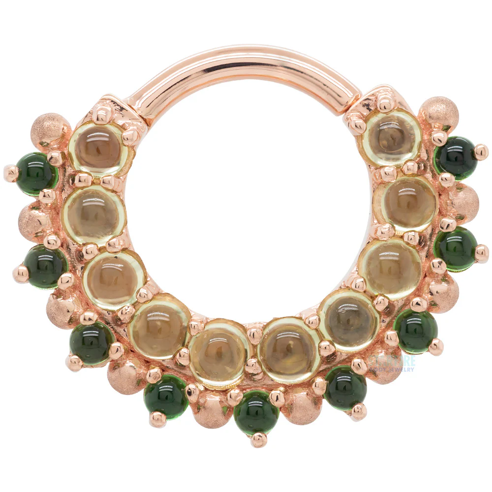 "Horizon 2" Hinge Ring in Gold with Peridot & Green Tourmaline with Sandblasted Bead Accents - Image 4