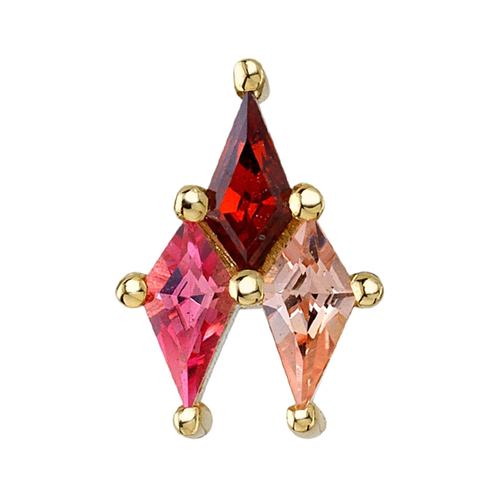 "Houndstooth" Threaded End in Gold with Padparadscha Sapphire, Garnet & Champagne Sapphire - Image 2
